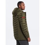 Ombre Men's quilted jacket with satin finish - dark olive green | Shoptok.si
