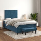  The Living Store Box spring postelja z vzmetnico temno modra 120x200 cm žamet - Box Spring Postelja, (21491299) Cene