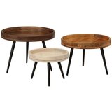  Okrogle klubske mizice 3 kosi trden mangov les | Shoptok.si