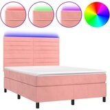  box spring s madracem LED ružičasti 140x190cm baršunasti | shoptok.hr