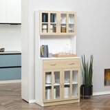 HOMCOM Kuhinjska omarica 180 cm s steklenimi vrati, lesen okvir kredence, predali in omarice, bela, (20745527) | Shoptok.si