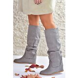 Fox Shoes Women's Gray Suede Boots with Hidden Wedge Heels | Shoptok.si