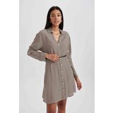 Defacto Shirt Lapel Crowbar Twill Mini Long Sleeve Dress | Eponuda.ba