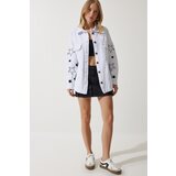  Women's White Star Embroidered Oversize Shirt Jacket | Eponuda.ba