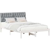 vidaXL Posteljni okvir z oblazinjenim vzglavjem Bela 135 x 190 cm | Shoptok.si