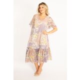 Şans Women's Plus Size Powder Slit Sleeve Lined Chiffon Dress | ePonuda.com