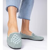 Gemre Green women's eco-suede ballet flats with embroidery Ronna | Shoptok.si