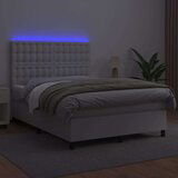  Box spring postelja z vzmetnico LED bela 140x200cm umetno usnje, (20900808) | Shoptok.si