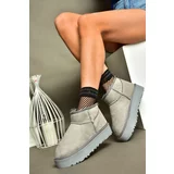 Fox Shoes R612033402 Gray Suede Women's Boots with a Pile Inner Thick Soled Ankle Boots