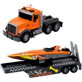  Tovornjak z navijajočo motorno čolnom, lučmi in zvoki, oranžna, set | Shoptok.si