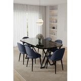 Hanah home trpezarijski set Arvon, sto i 6 stolica, ploča u dekoru crnog mermera, antracit tkanina Babyface | Eponuda.com