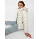 Fashionhunters Light beige quilted transition jacket with hood