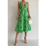 Madmext Green Patterned Decollete Midi Length Dress