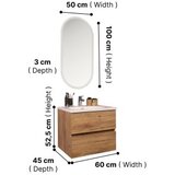 Hanah home Kupatilski ormarić sa umivaonikom i ogledalom (2 komada) Simple 60 Light Walnut | Eponuda.com