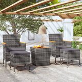 vidaXL 5-dijelni vrtni bistro set od poliratana i bagremovog drva sivi Cijene