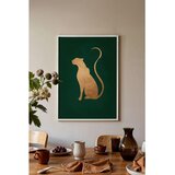 Wallxpert uramljena slika 115222, zlatna silueta pantera na tamnozelenoj pozadini, 30 x 40 cm, beli ram Cene