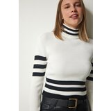 Happiness İstanbul Women's Ecru Stand Up Collar Corduroy Crop Knitwear Sweater Cene