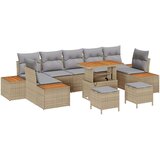  10-delna vrtna sedežna garnitura z blazinami Bež Poly Rattan Akacija | Shoptok.si