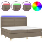  Krevet box spring s madracem LED smeđesivi 200x200 cm tkanina | shoptok.hr