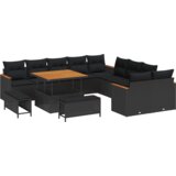 vidaXL 13 delni vrtnu kavč set z blazinami Črn Poli ratan Acacia | Shoptok.si