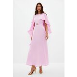 Trendyol Lilac Belted Cape Detailed Elegant Woven Evening Dress Cene