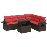  7-dijelni set vrtnih sofa poliratan i bagrem s jastucima smeđi | Eponuda.com