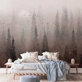  Foto tapeta - Bird\'s flight over treetops - landscape of a dark forest in fog 392x280 Samoljepljiva | shoptok.hr