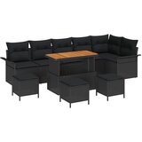 vidaXL 10-dijelni set sofe za vrt s jastučićima crni poliratan akacija, dvosed sofa za vrt s odlaganjem i jastučićima crni poliratan, 4-dijelni set za objedovanje u vrtu s jastučićima crni poliratan akacija Cijene