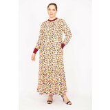 Şans Women's Colorful Plus Size Woven Viscose Fabric Long Dress With Ribbed Collar And Sleeves Cene