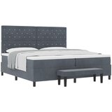 vidaXL Krevet na opruge s madracem i klupom, tamnosivi 200x200 cm baršun | shoptok.hr