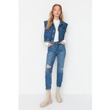 Trendyol Blue Ripped Detailed High Waist Mom Jeans Cene