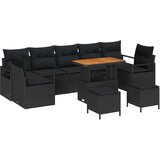  Set od 10 komada vrtnih kauča s jastucima crni Poly Rattan Acacia 2-sjedalo vrtni kauč s odlaganjem i jastučićima crni Poly Rat | shoptok.hr