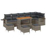 vidaXL 10-dijelni set vrtnih sofa s jastučićima Siva Poli Ratan Akacija, 4-dijelni set vrtne blagovaonice s jastučićima Siva Poli Ratan Akacija | shoptok.hr