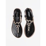Shelvt Flat black sandals with cubic zirconia | Shoptok.si