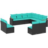 vidaXL 11-dijelni vrtni set s jastucima crni poliratan - Crna i plava Bez stola 1 | shoptok.hr