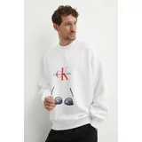 Calvin Klein Jeans Bombažen pulover moški, bela barva, J30J325426