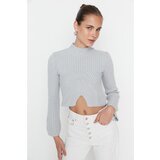Trendyol Light Gray Crop Knitwear Sweater Cene