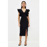 Trendyol Black Ruffle Detailed Elegant Evening Dress Cene