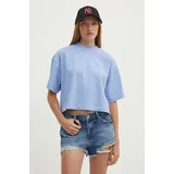 Hugo Blue Bombažna kratka majica ženska, turkizna barva, 50520155