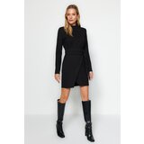 Trendyol A-Line Stand Up Collar Woven Dress with Black Belt Cene