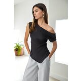 Dewberry 49777 Asymmetrical Collar Womens Blouse-BLACK | ePonuda.com