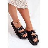 Boto Ladies Sandals With Golden Buckles On Platform Black Virvania | ePonuda.com