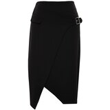 Trendyol Curve Black Plain Wrapped Finike Woven Plus Size Skirt Cene
