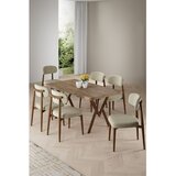 Hanah home trpezarijski set Zerra, sto i 6 stolica, ploča u dekoru atlantskog bora, noge sa završnom obradom u izgledu drveta, krem tkanina Babyface | Eponuda.com