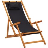  Sklopiva stolica za plažu od drva eukaliptusa i tkanine crna | shoptok.hr