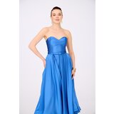 Carmen Indigo Satin Strapless Midi Promise Dress and Engagement Dress | Shoptok.si