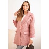 Kesi Włoski Plus Size women's quilted jacket with collar and button dark pink Cijene