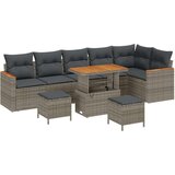  9-delni vrtnarski kavč set z blazinami Sivi poli ratan akacija | Shoptok.si