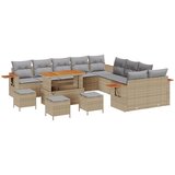 vidaXL 14-delnina vrtna sedežna garnitura z blazinami Bež Poly Rattan Acacia, 4-delnina vrtna jedilnica z blazinami Bež Poly Rattan Acacia Cene