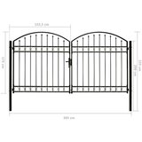 vidaXL Dvojna vrata za ograjo zaobljena jeklo 300x175 cm črna | Shoptok.si